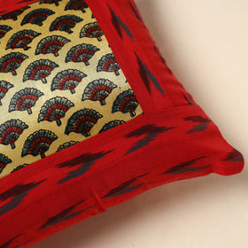 Red Ajrakh Patch Ikat Cushion Cover