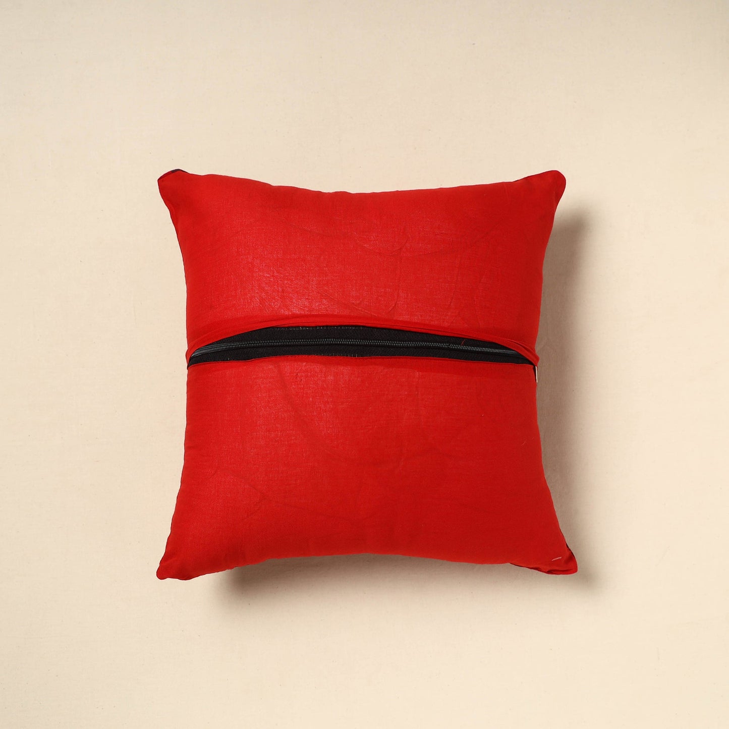 Red Ajrakh Patch Ikat Cushion Cover