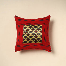 Red Ajrakh Patch Ikat Cushion Cover