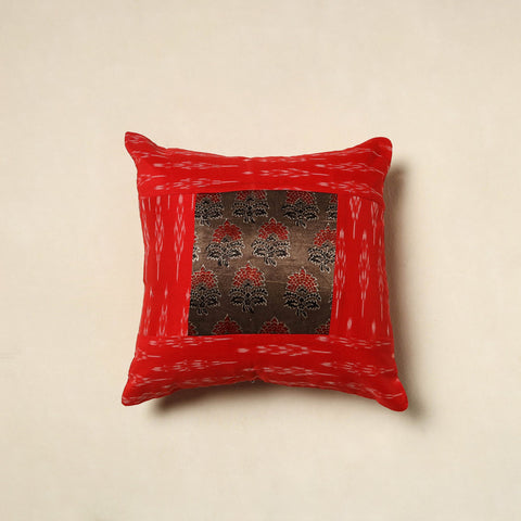 Buy Red Ajrakh Patch Ikat Cushion Cover