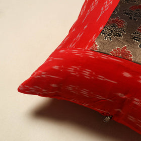 Buy Red Ajrakh Patch Ikat Cushion Cover
