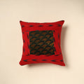 Red Ajrakh Patch Ikat Cushion Cover