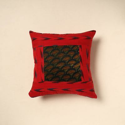 Red Ajrakh Patch Ikat Cushion Cover