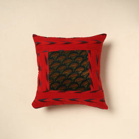 Red Ajrakh Patch Ikat Cushion Cover