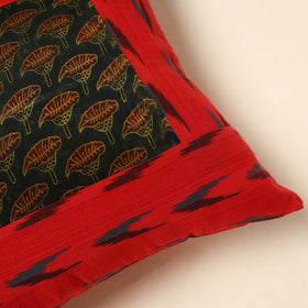 Red Ajrakh Patch Ikat Cushion Cover