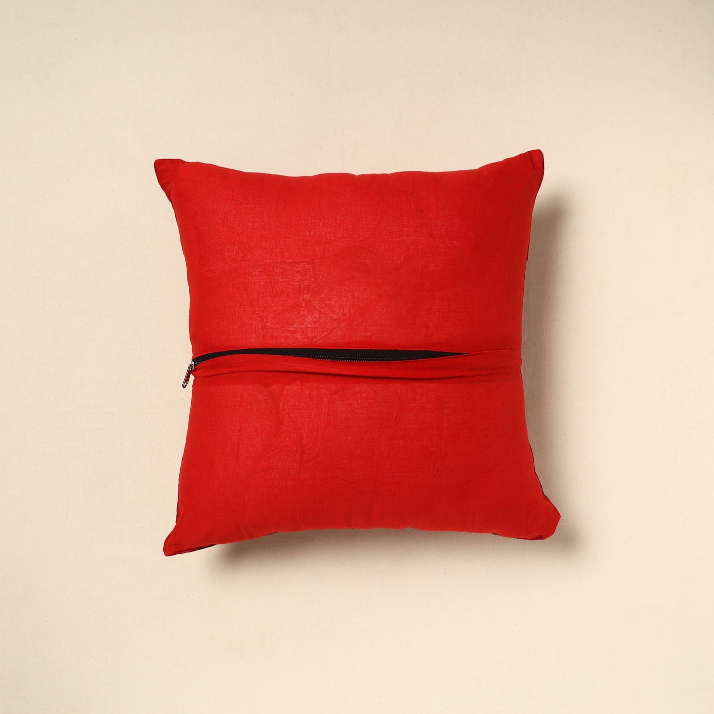 Red Ajrakh Patch Ikat Cushion Cover