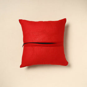 Red Ajrakh Patch Ikat Cushion Cover