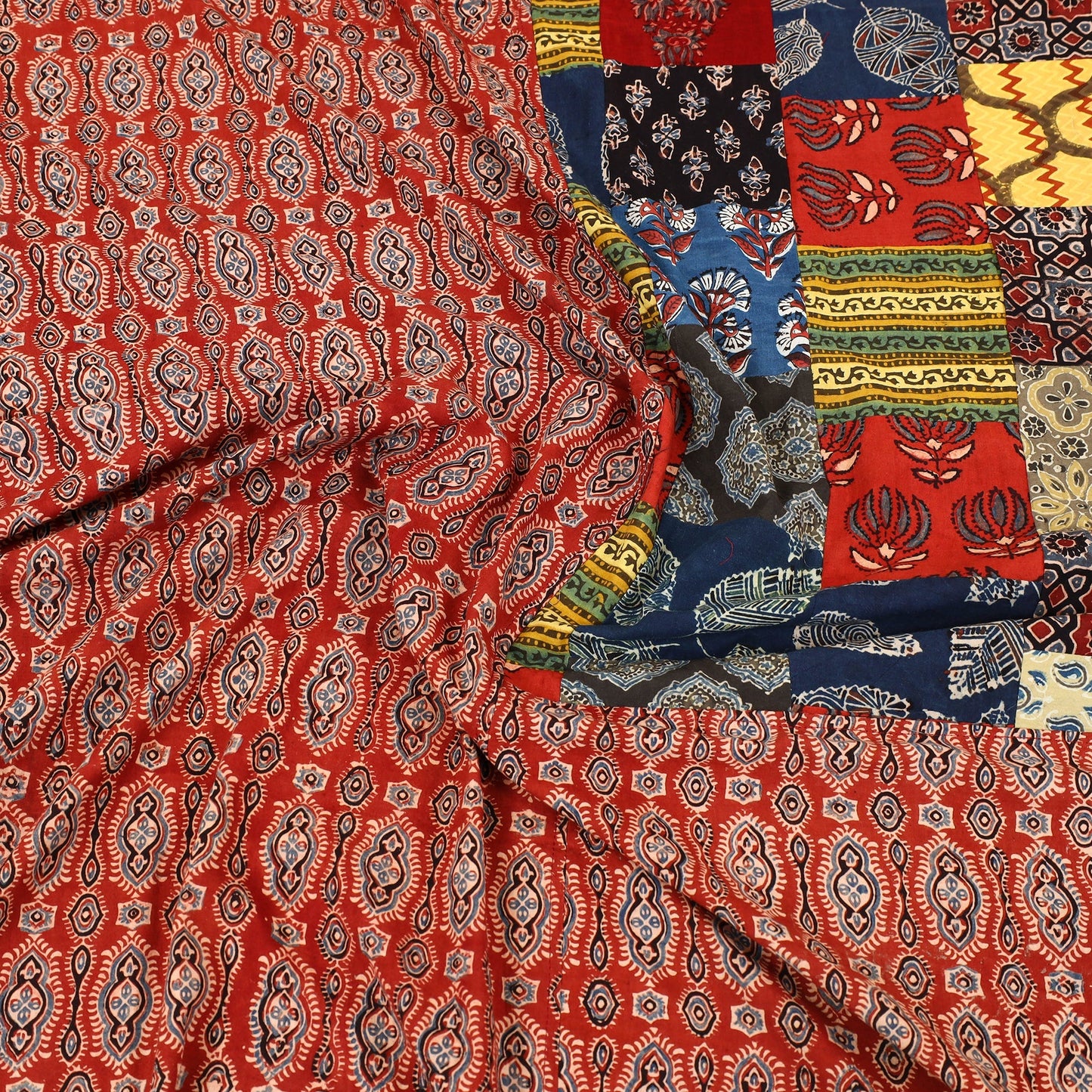 Red - patchwork cotton double bed sheet set 02 - handcrafted