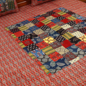 Red - patchwork cotton double bed sheet set 02 - handcrafted