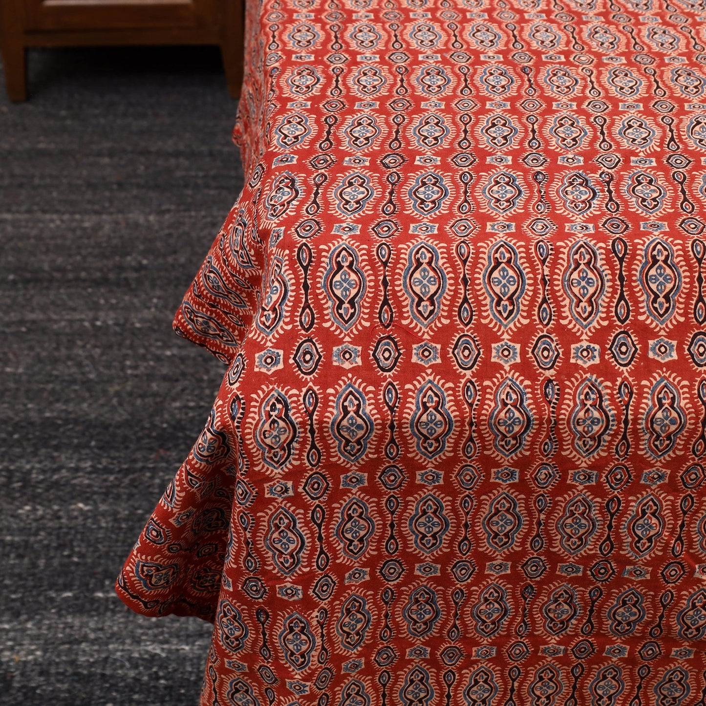 Red - Patchwork Block Print Ajrakh Cotton Double Bed Sheet Set 02