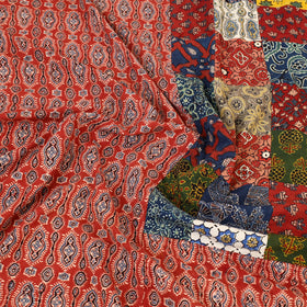 Red - Patchwork Block Print Ajrakh Cotton Double Bed Sheet Set 02