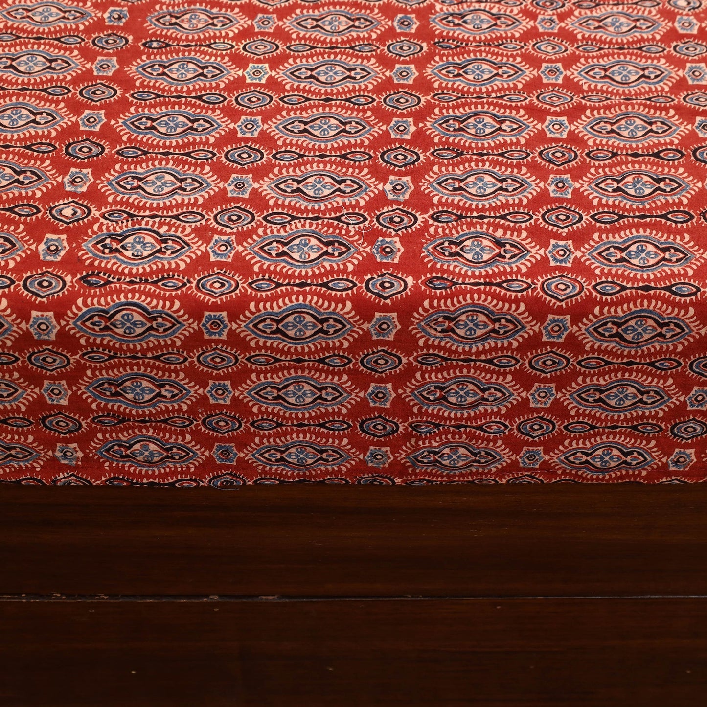 Red - Patchwork Block Print Ajrakh Cotton Double Bed Sheet Set 02