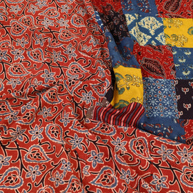 Red - Patchwork Block Print Ajrakh Cotton Double Bed Sheet Set 11