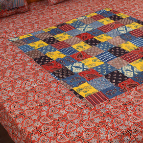 Red - Patchwork Block Print Ajrakh Cotton Double Bed Sheet Set 11