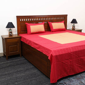 Red - patchwork cotton double jacquard bed sheet set 06