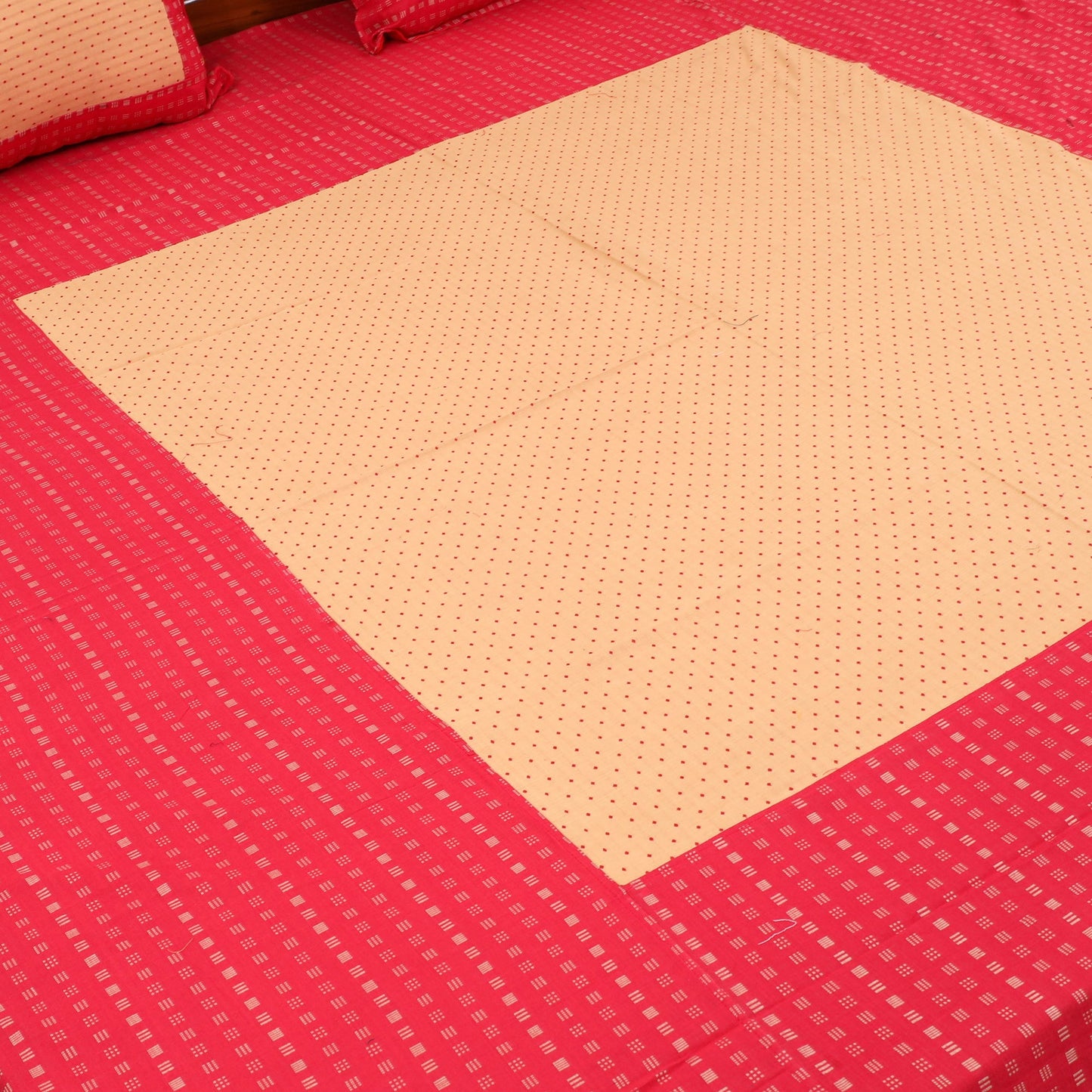 Red - patchwork cotton double jacquard bed sheet set 06