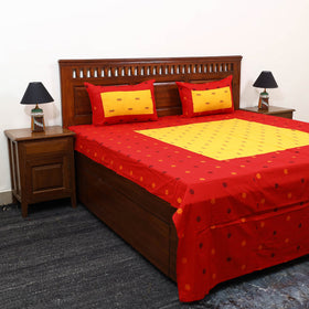 Buy Red Patchwork Cotton Double Jacquard Bed Sheet Set