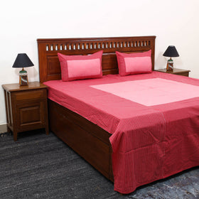 Buy Red Patchwork Cotton Double Jacquard Bed Sheet Set