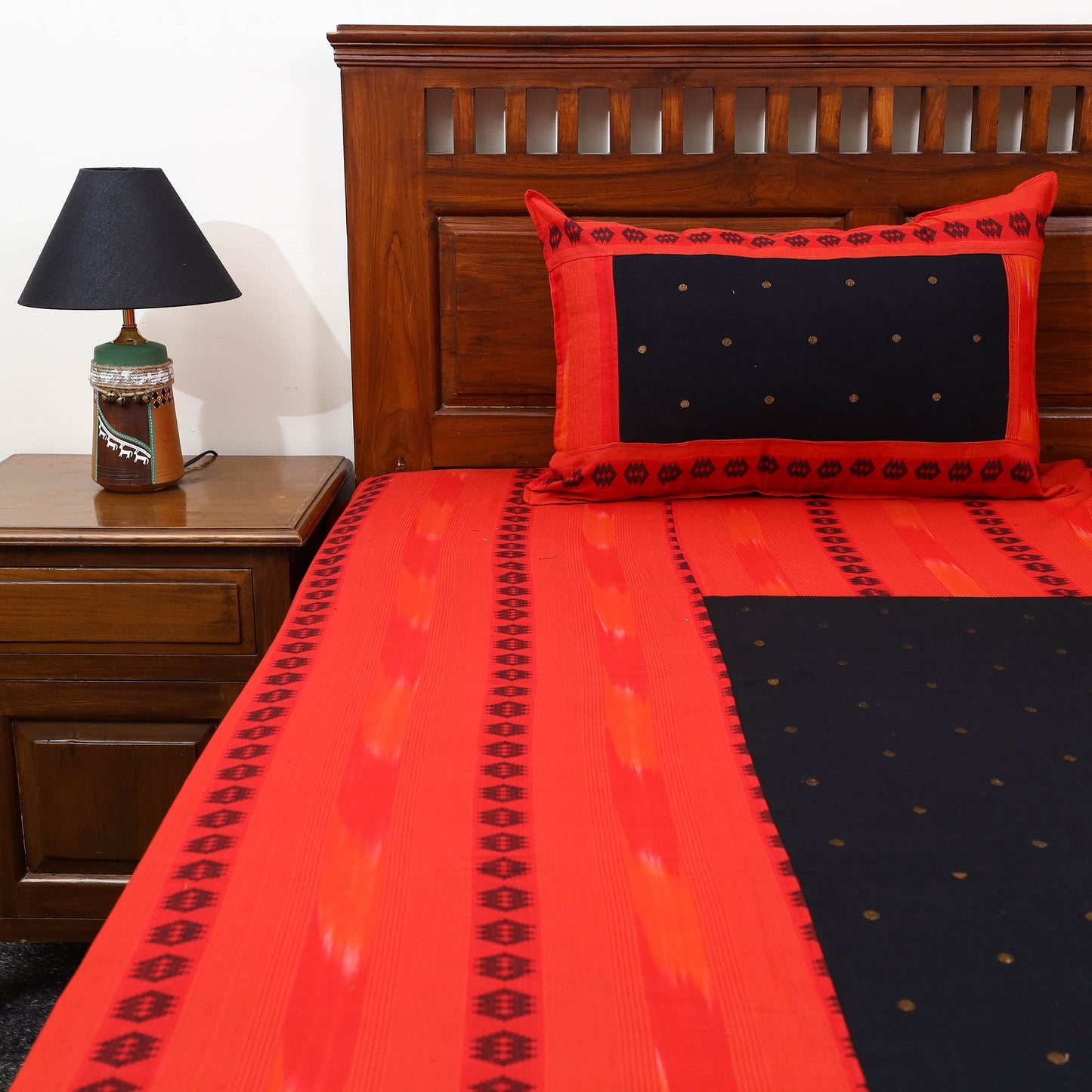 Red - patchwork cotton double jacquard bed sheet set 17