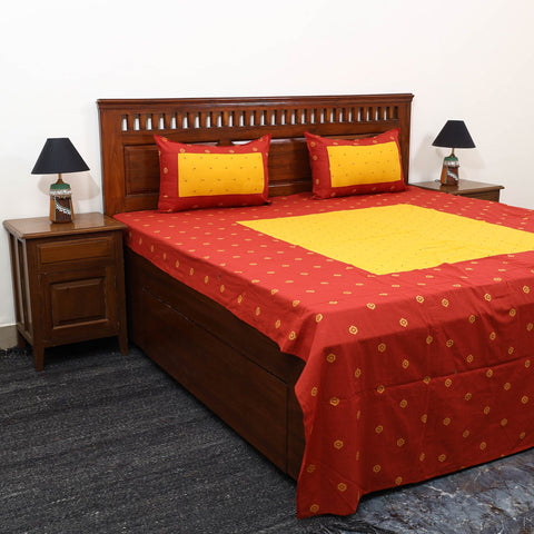 Buy Red Patchwork Cotton Double Jacquard Bed Sheet Set