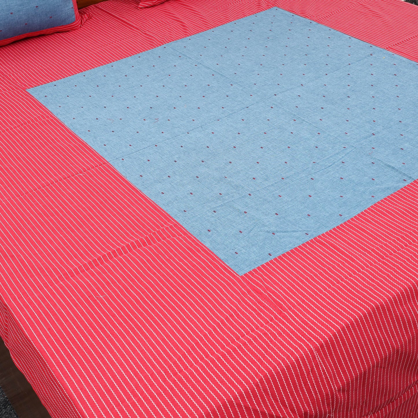 Buy Red Patchwork Cotton Double Jacquard Bed Sheet Set