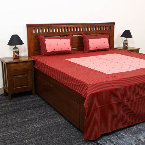  Red Patchwork Cotton Double Jacquard Bed Sheet Set