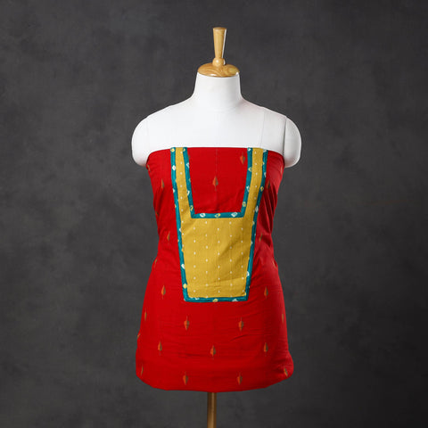 Red - patchwork cotton jacquard unstitched kurta material