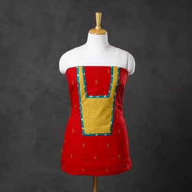 Red - patchwork cotton jacquard unstitched kurta material