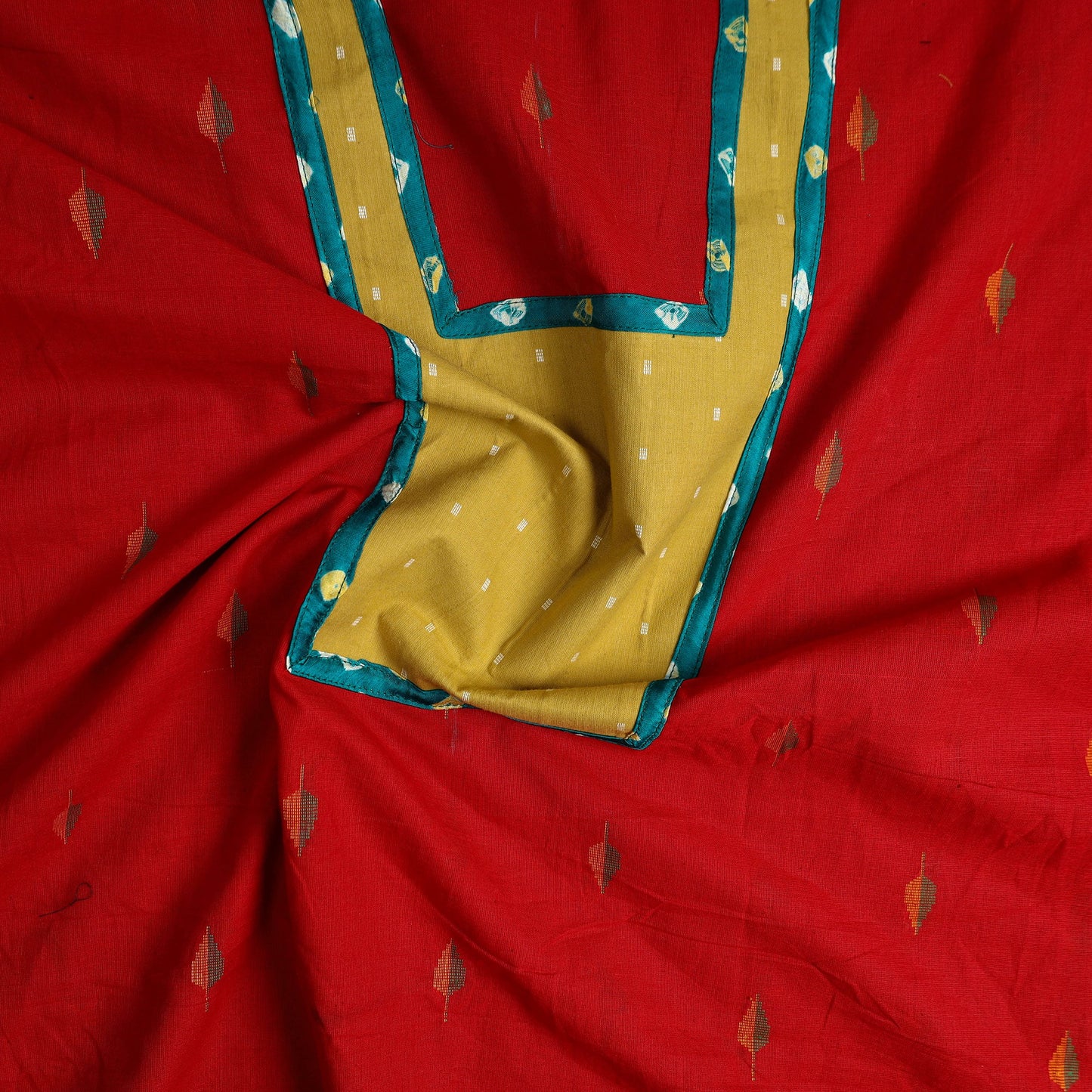 Red - patchwork cotton jacquard unstitched kurta material
