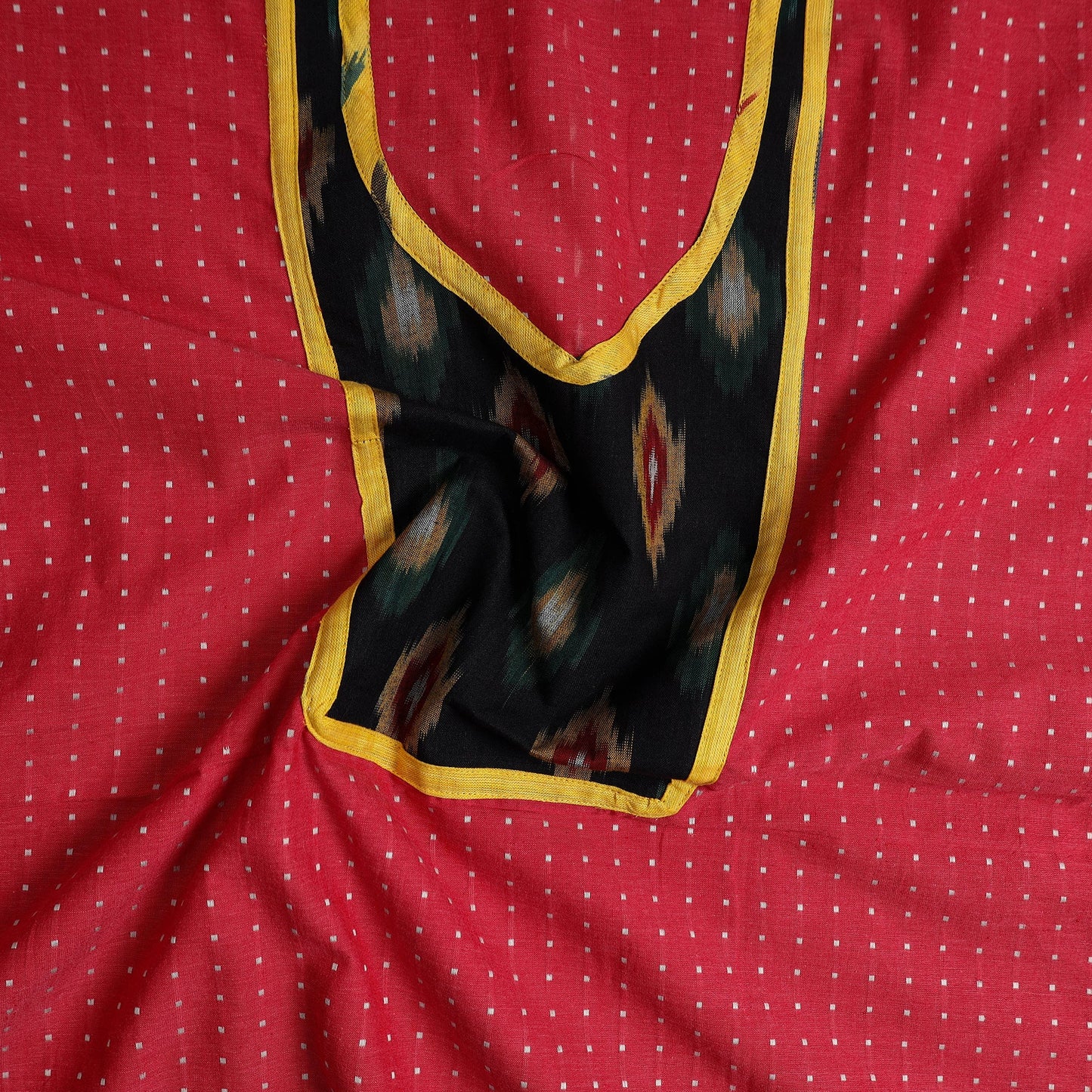 Red - patchwork cotton jacquard unstitched kurta material