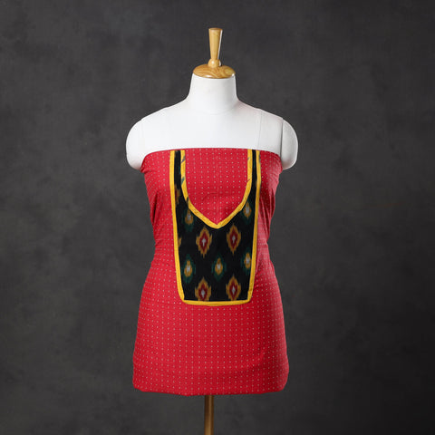 Red - patchwork cotton jacquard unstitched kurta material