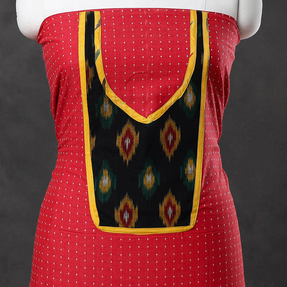 Red - patchwork cotton jacquard unstitched kurta material