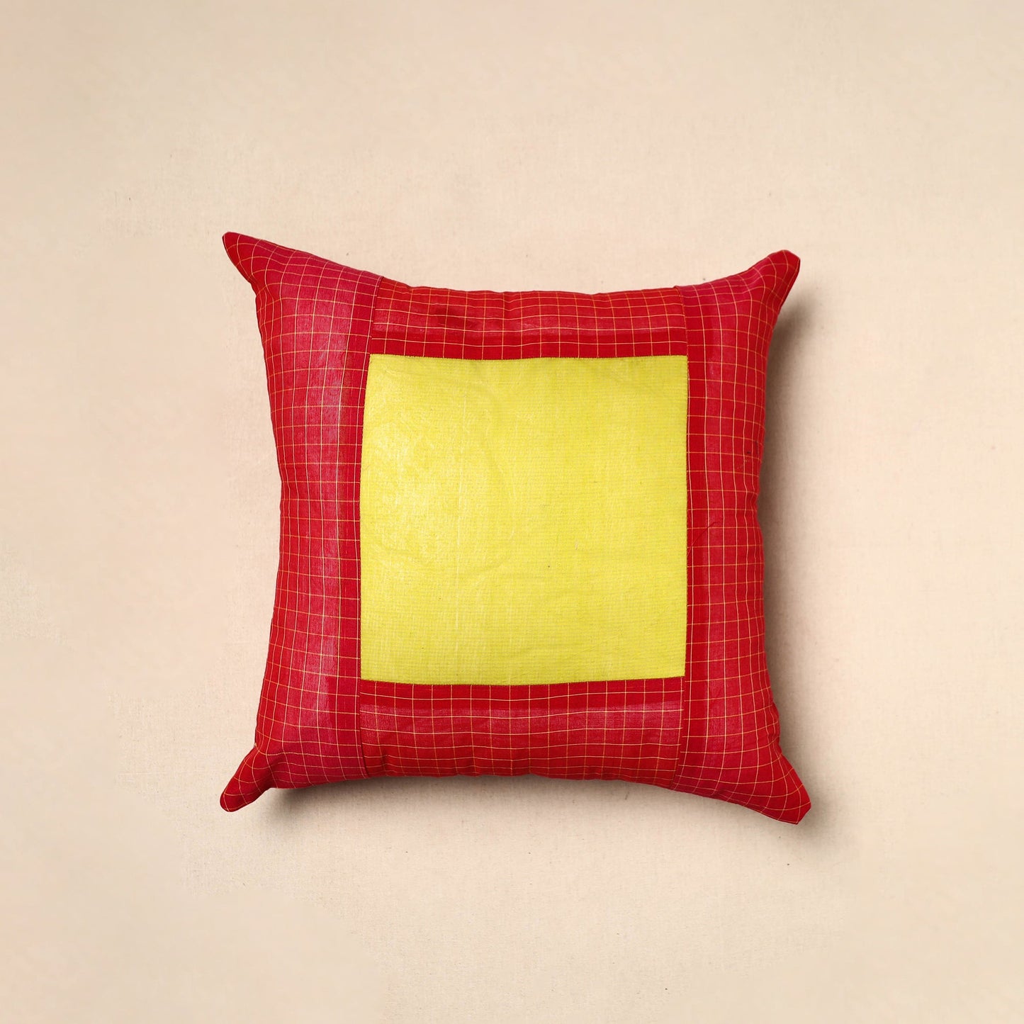 Red - patchwork cotton kanchipuram cushion cover (16 x 16