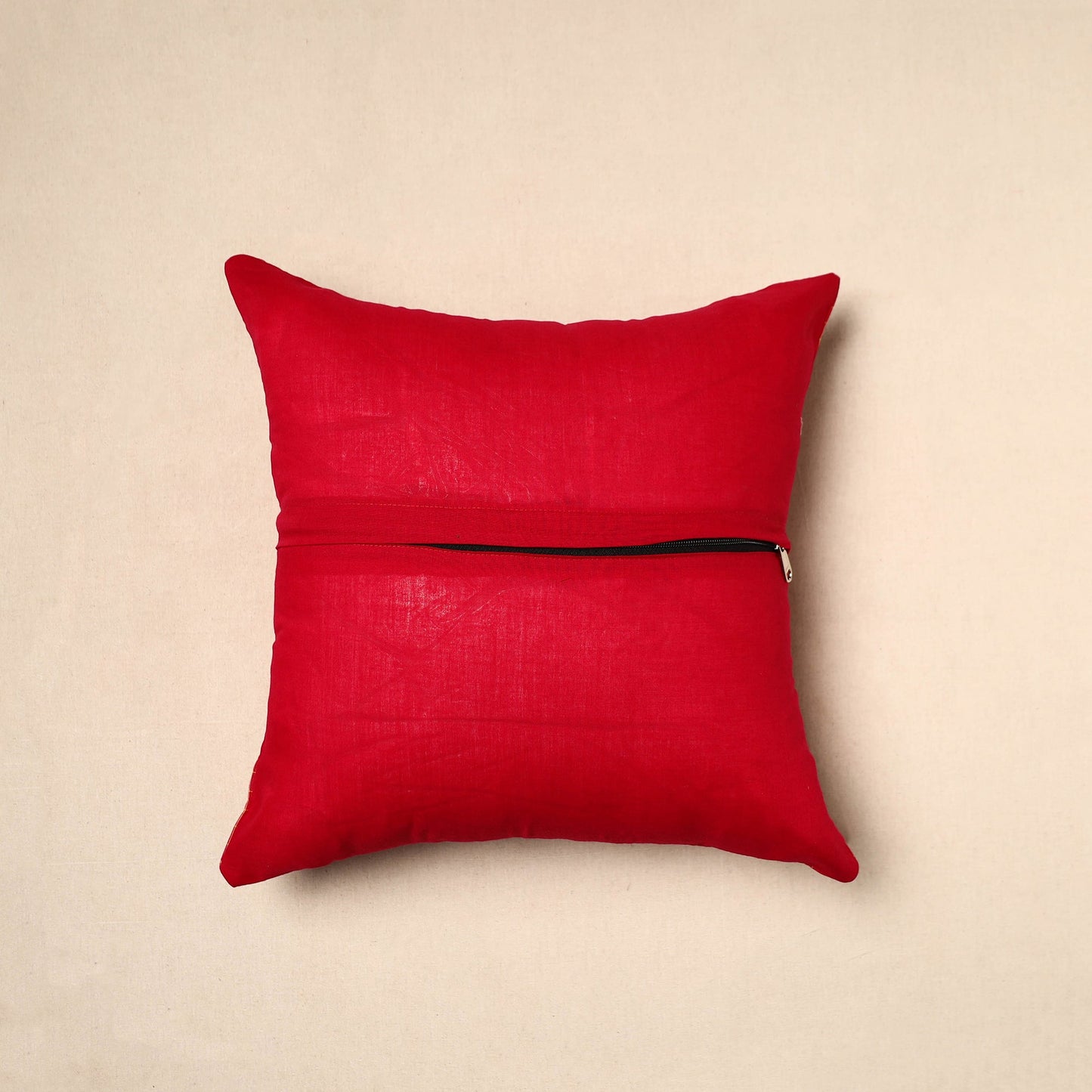 Red - patchwork cotton kanchipuram cushion cover (16 x 16