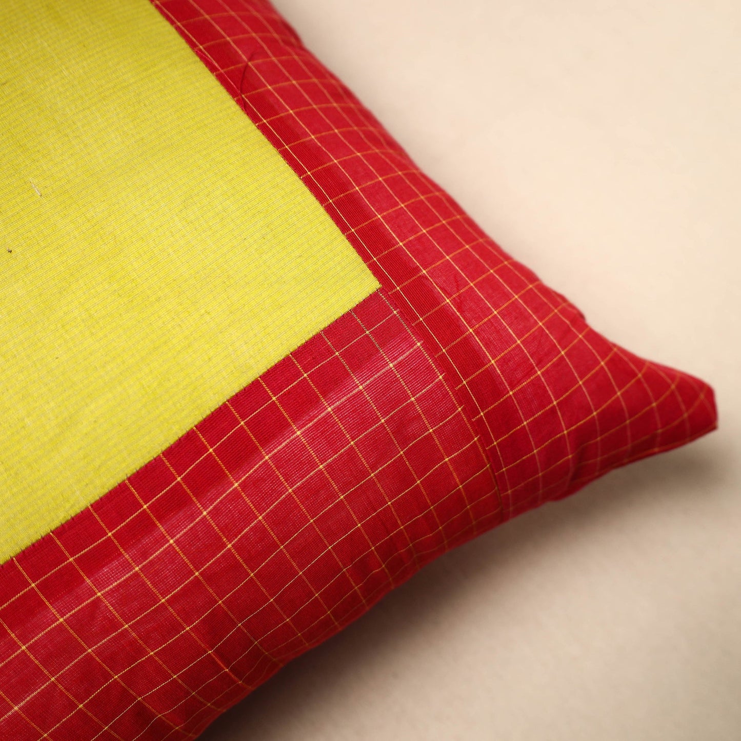 Red - patchwork cotton kanchipuram cushion cover (16 x 16