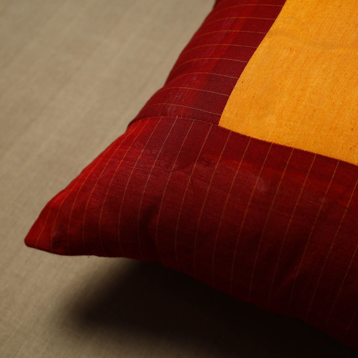 Red - patchwork cotton kanchipuram cushion cover (16 x 16