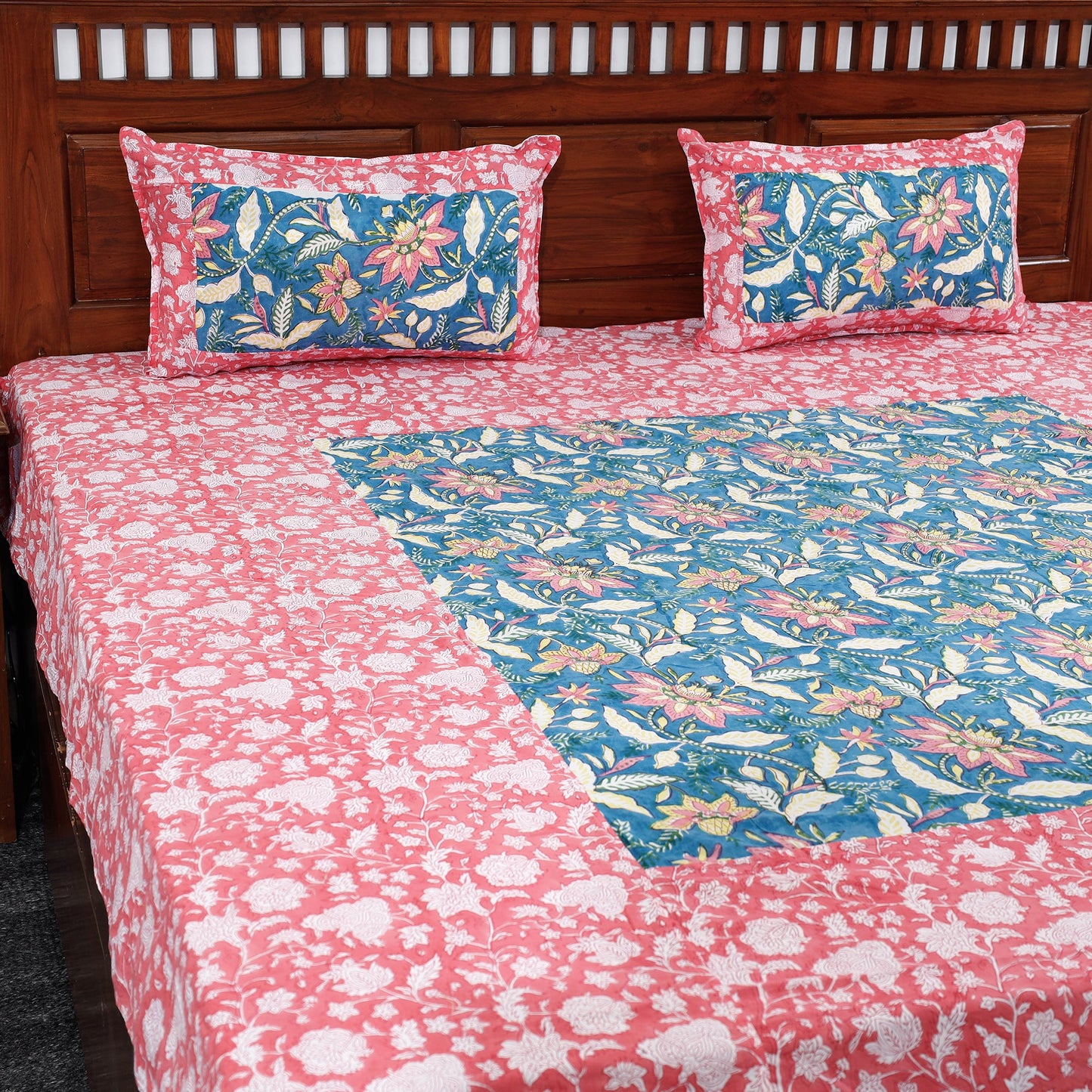 Buy Block Print Patchwork Cotton Sanganeri Bed Sheet