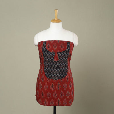 Buy Red Ajrakh Print Patchwork Cotton Kurta Material