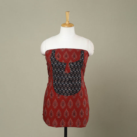 Buy Red Ajrakh Print Patchwork Cotton Kurta Material