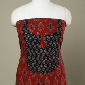 Buy Red Ajrakh Print Patchwork Cotton Kurta Material
