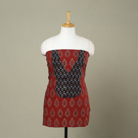 Buy Red Ajrakh Print Patchwork Cotton Kurta Material
