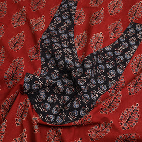 Buy Red Ajrakh Print Patchwork Cotton Kurta Material
