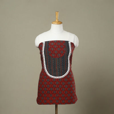 Red - patchwork cotton unstitched kurta material (3.1m) 15