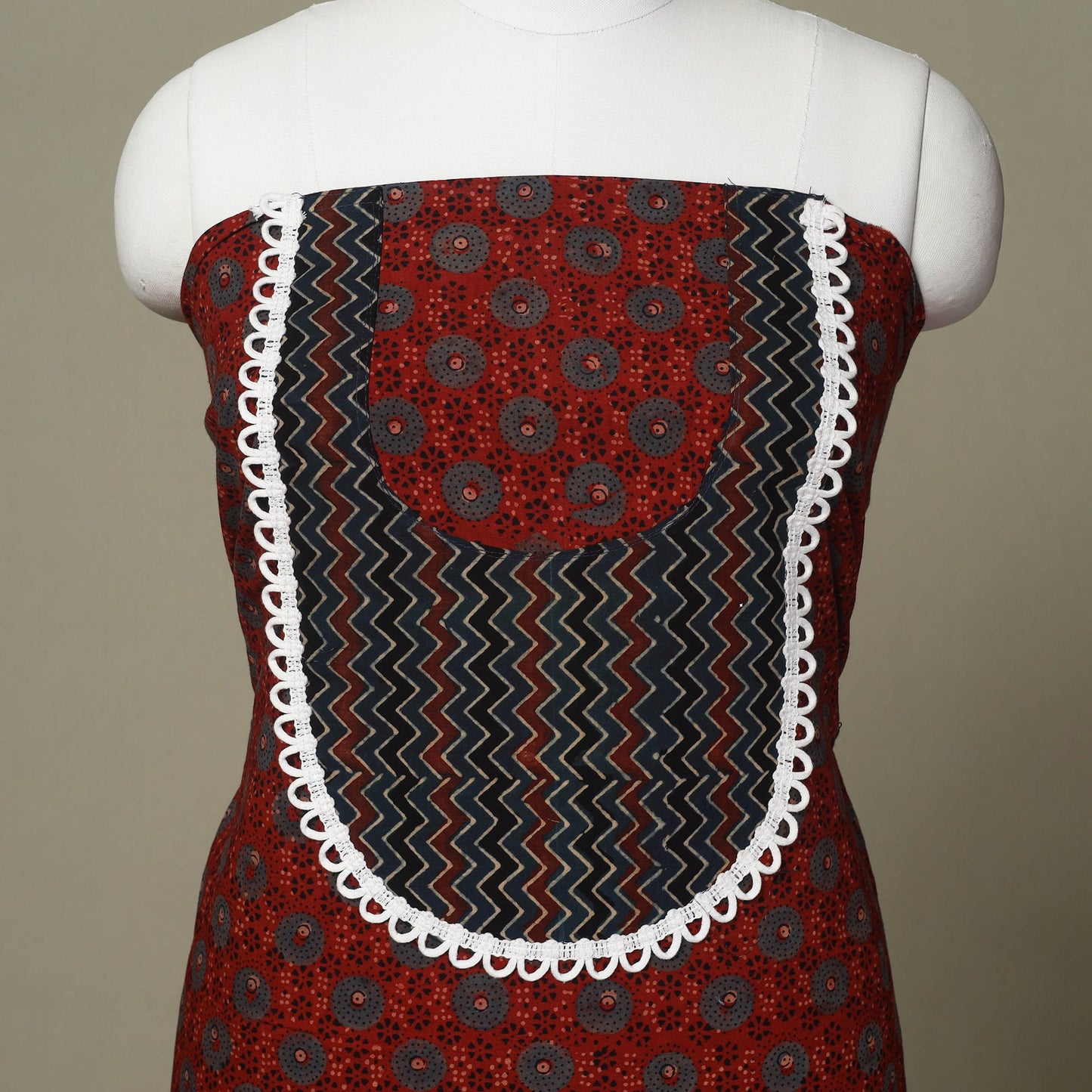 Red - patchwork cotton unstitched kurta material (3.1m) 15