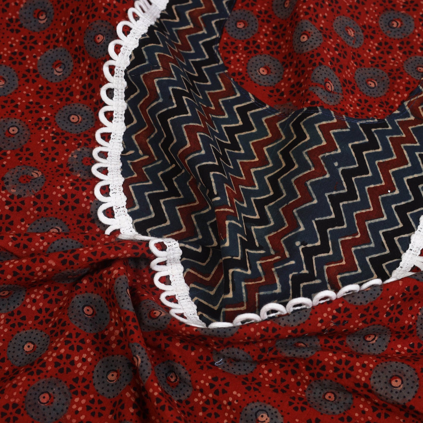 Red - patchwork cotton unstitched kurta material (3.1m) 15