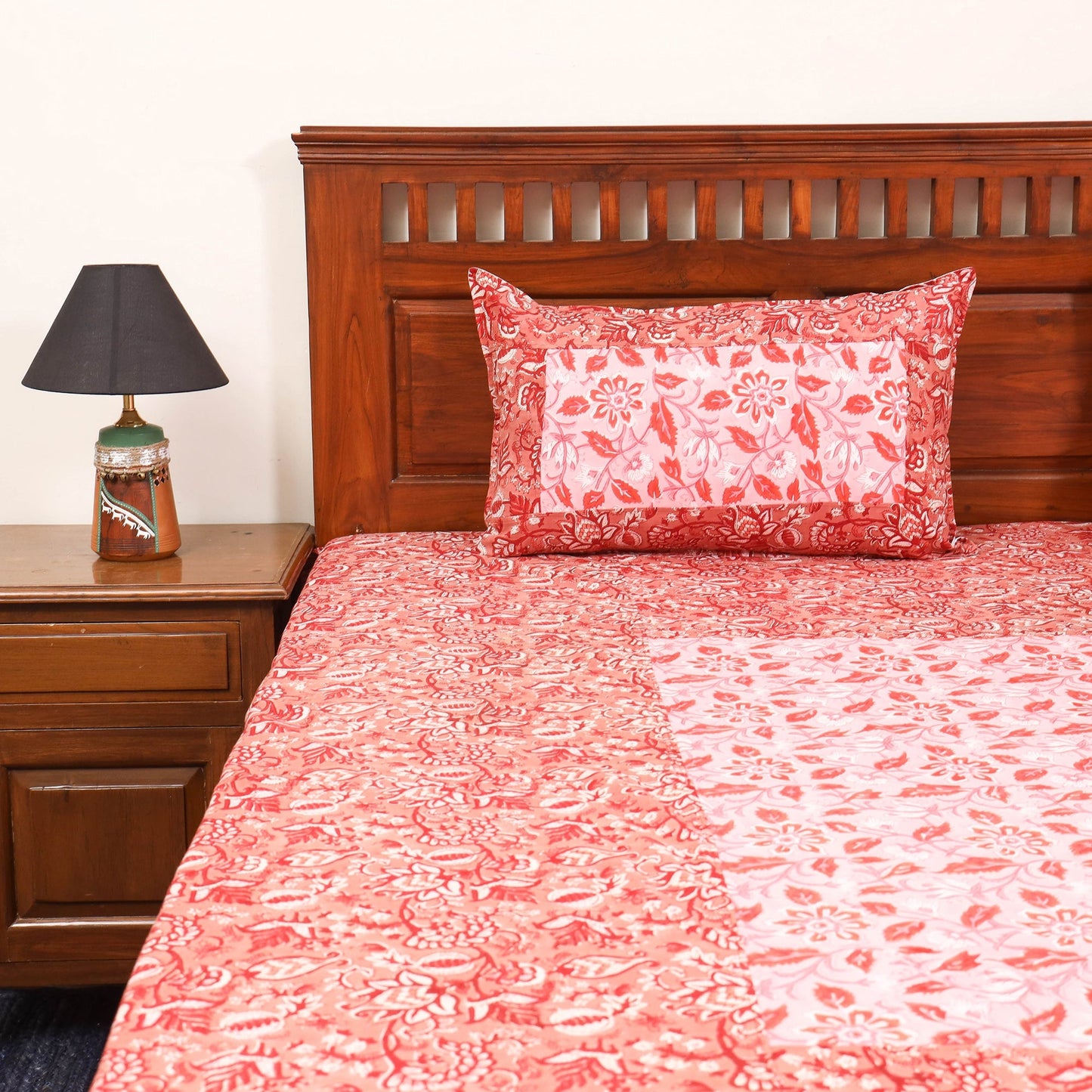 Patchwork hand double sanganeri bedsheet set (108 x 90 in)