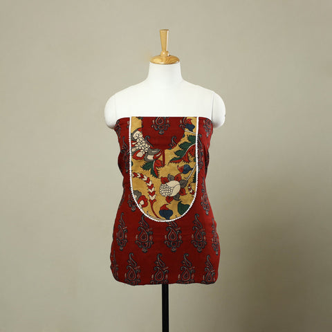 Buy Red Ajrakh Print Patchwork Mul Cotton Kurta Material