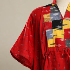 Red - patchwork pochampally ikat cotton kaftan (short) 07