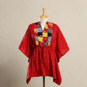 Red - patchwork pochampally ikat cotton kaftan (short) 07