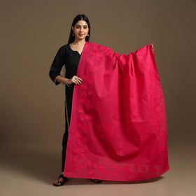 Red - Patti Kaam Cotton Applique Work Dupatta 01